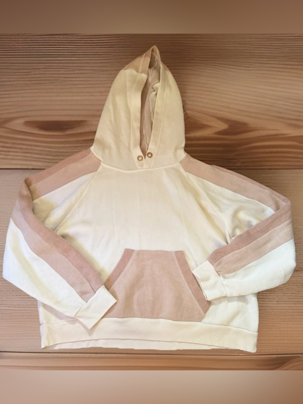 Vintage Havana Cream Hoodie with Tan/Blush Colorblock Panels